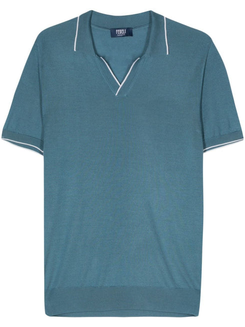 Wave fine-knit polo shirt